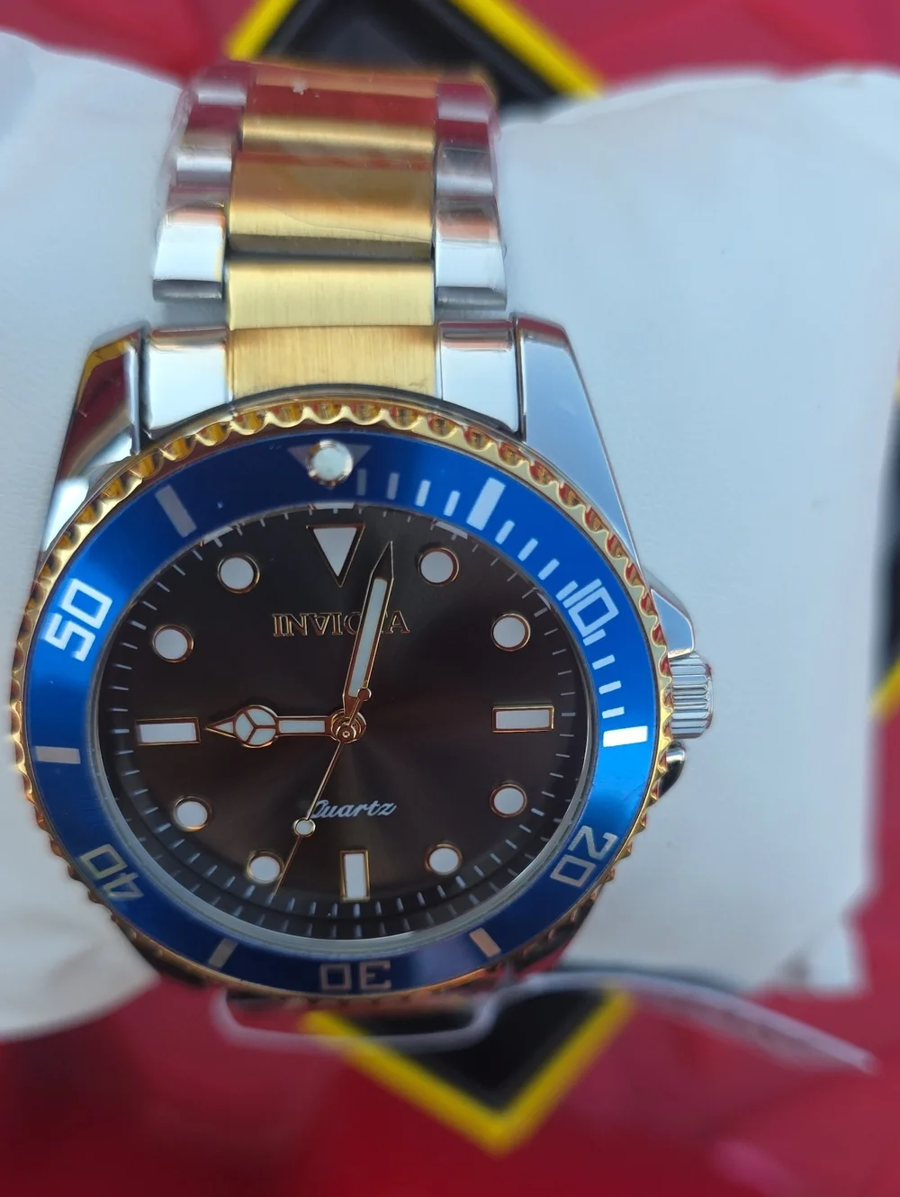 418.  Invicta 69399 Pro Diver 42mm Men’s Watch Blue Bezel Two Tone Gold Steel